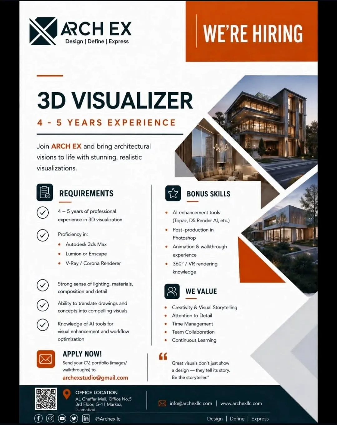 Advertisement for ARCH EX Studio Interior Designer Jobs