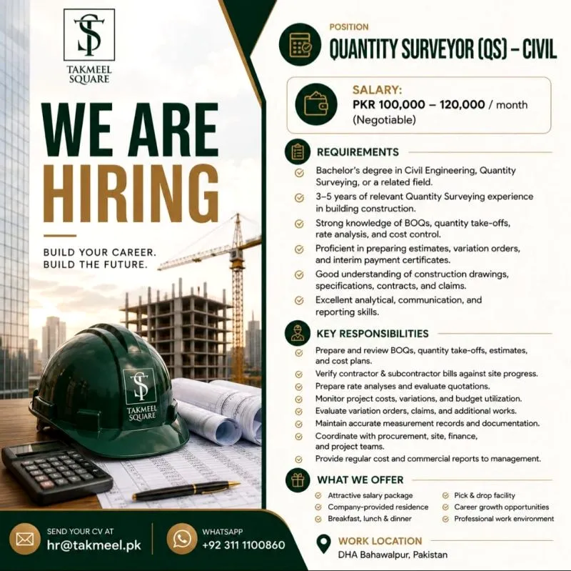 Advertisement for for Quantity Surveyor Civil Jobs