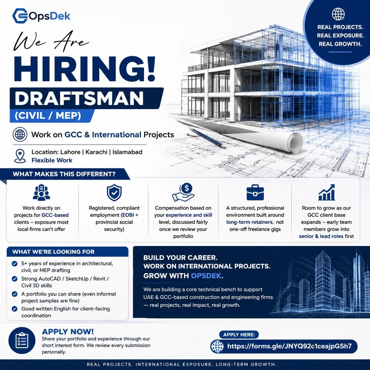 Advertisement of Draftsman Jobs in OpsDek