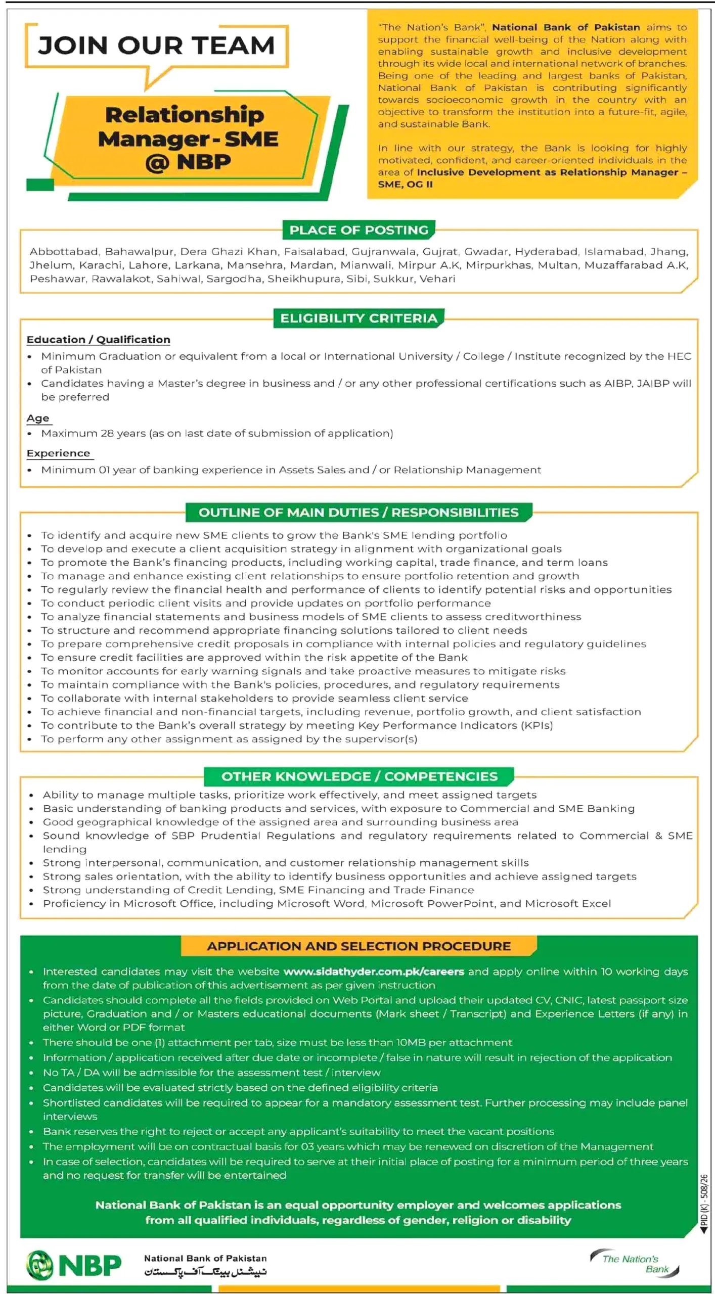 National Bank of Pakistan Relationship Manager Jobs