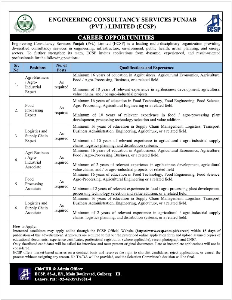 Punjab Engineering Consultancy Services Jobs