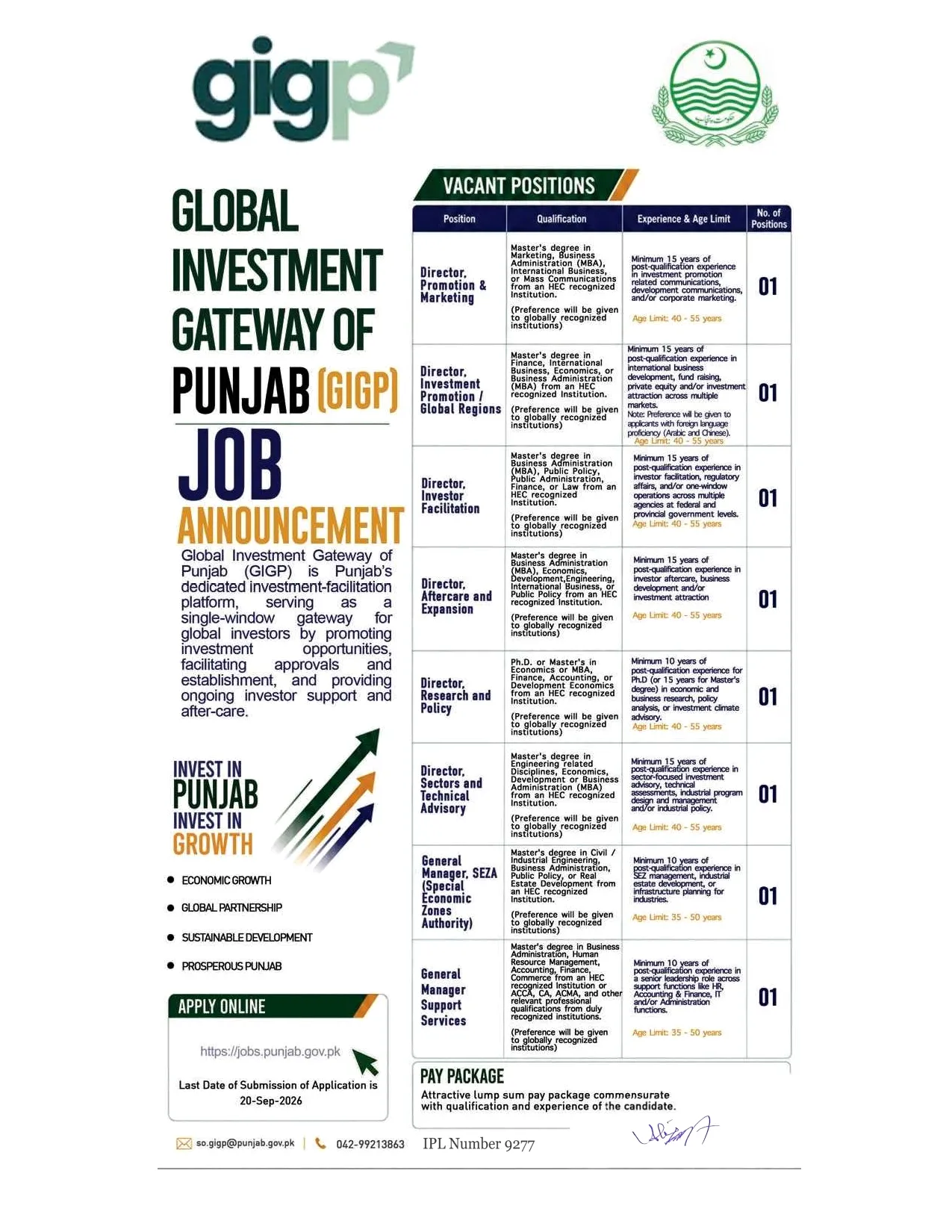 Advertisement for GIGP Punjab Global Investment Gateway Jobs 2026